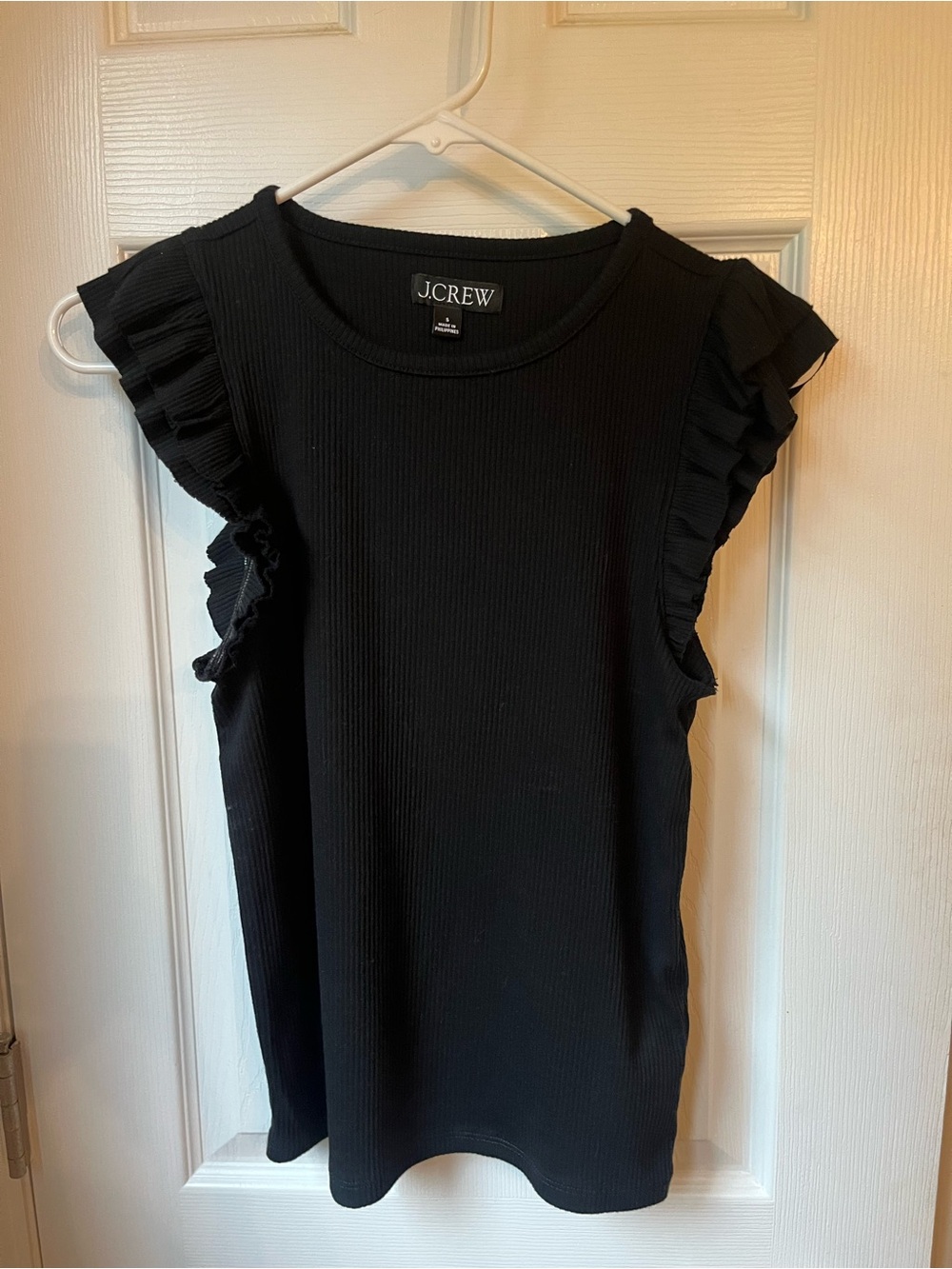 J. Crew Black Ribbed Tank with Ruffle Cap Sleeves